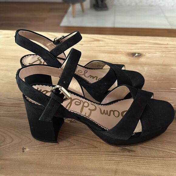 Sam Edelman Women's Jolene Heeled Sandal Black Suede SZ US 6M/ EU 36 NEW in Box - Picture 2 of 12